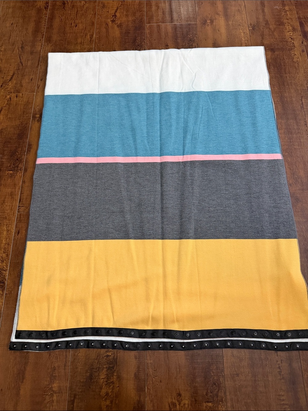 Matilda Jane Colorblock Knit Scarf in White, Aqua Blue, Pink, Gray, Yellow